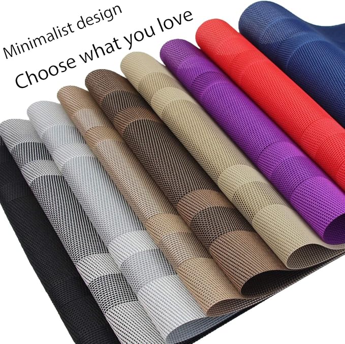 PIGCHCY Placemats,Washable Vinyl Woven Table Mats,Elegant Durable Placemats for Dining Table Set of 4 (18 x 12 inches, Pure Black)