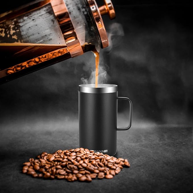 KXIAOCHEN 2-Pack 20 oz Insulated Coffee Mugs, Coffee Cups with Wide Handles | 18/8 stainless steel, sliding lids, 6+ hours hot or 12+ hours cold, wide mouth, no-sweat, for office, home, camping and gifts