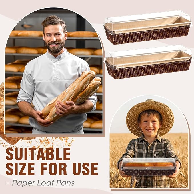 50 Pcs Paper Baking Loaf Pan with Lids Disposable Paper Pans Mold for Christmas Winter Birthday Cake Bread Bakery Holiday Gifts(10.24 x 2.56 x 1.97 Inches)