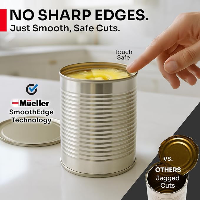 MUELLER HOME SmoothEdge Auto Electric Can Opener, White | Battery-Operated, One-Touch w Magnet Lid Lifter, Smooth-Edge Cut Technology, Portable Hands-Free Automatic