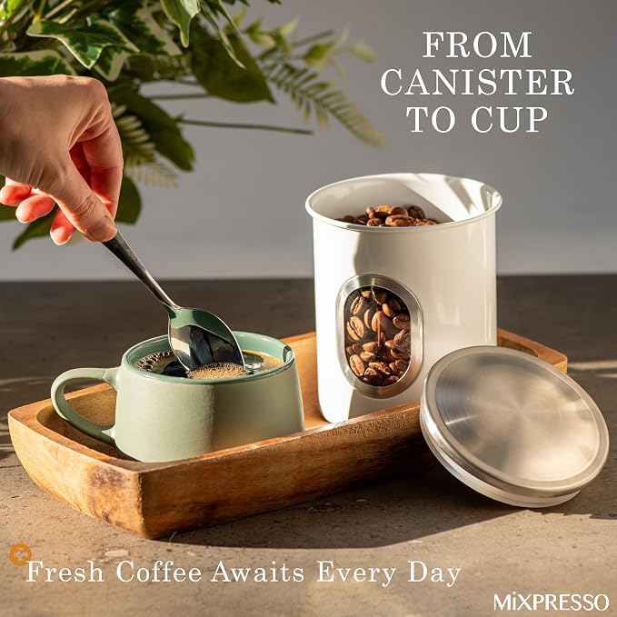 Mixpresso 3-Pcs White Canisters Set for Kitchen Storage Airtight Jars | See-through window, coffee container, tea organizer, sugar canister, 3 nesting sizes, counter decor, easy press-on lids