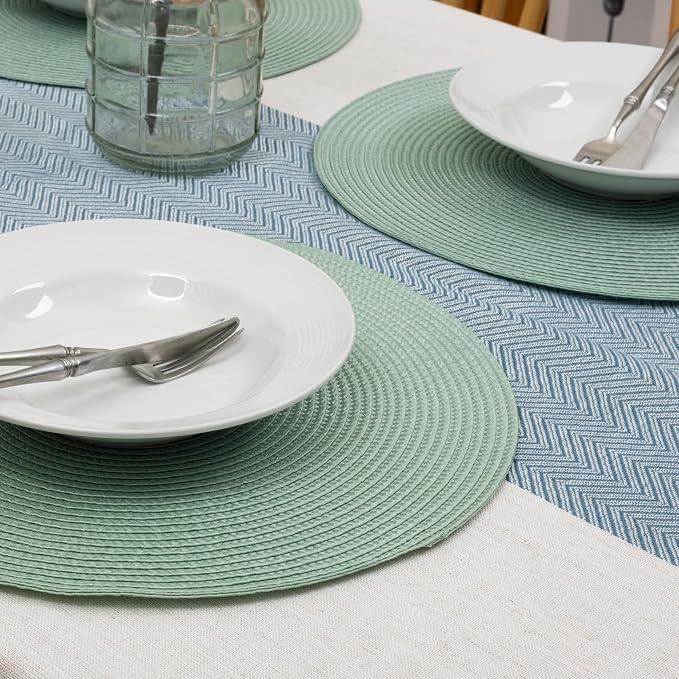 Winknowl 15 Inch Round Braided Placemats Set of 6, Washable Cotton Polyester Table Mats, Heat Resistant Non-Slip Place Mats for Kitchen Dining Table Decor (Mint Green,6pcs)