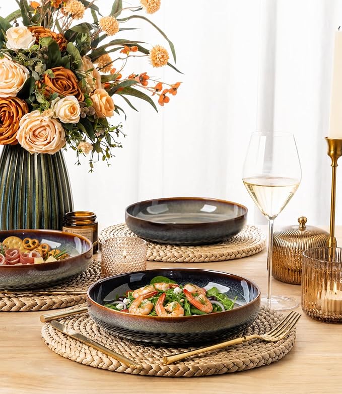 8.5" Ceramic Pasta Bowls Set of 4, Salad Bowls | Versatile Serving Bowls for Pasta, Salad, Fruit & Noodles, Housewarming & Wedding Gift, Mocha Brown