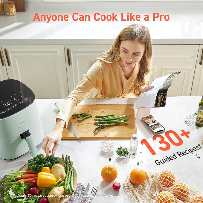 Cosori Air Fryer Pro LE 5 Qt with 20PCS Paper Liners, 9 Functions, Green | 9-in-1, Air Fry, Roast, Bake, Dehydrate, Broil, Frozen, Reheat, Max 450°F, Shake Reminder, Ceramic coating, dishwasher-safe