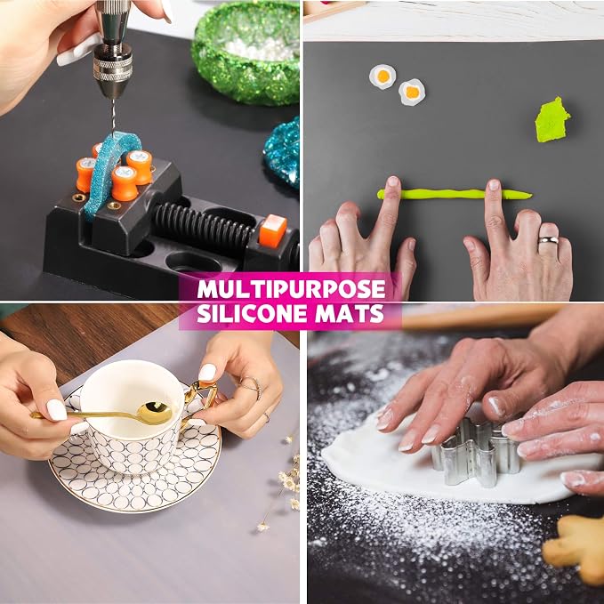 LEOBRO Silicone Mats, 3 PCS 15.7” x 11.7" Silicone Mat for Crafts, Resin Molds, Play Dough Mat, Silicone Sheets for Epoxy Resin, Clay, Crafts
