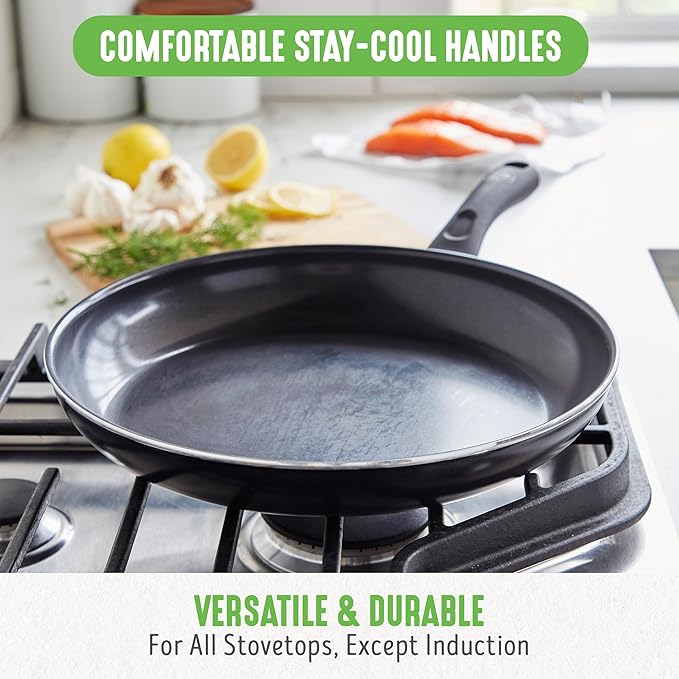 GreenLife 16 Piece Ceramic Nonstick Pots & Pans Cookware Set, Black | PFAS-Free Nonstick Coating, Stockpot, Frying Pans, Saucepans, Sauté Pan, Stay-Cool Handles, Dishwasher & Oven Safe up to 350F