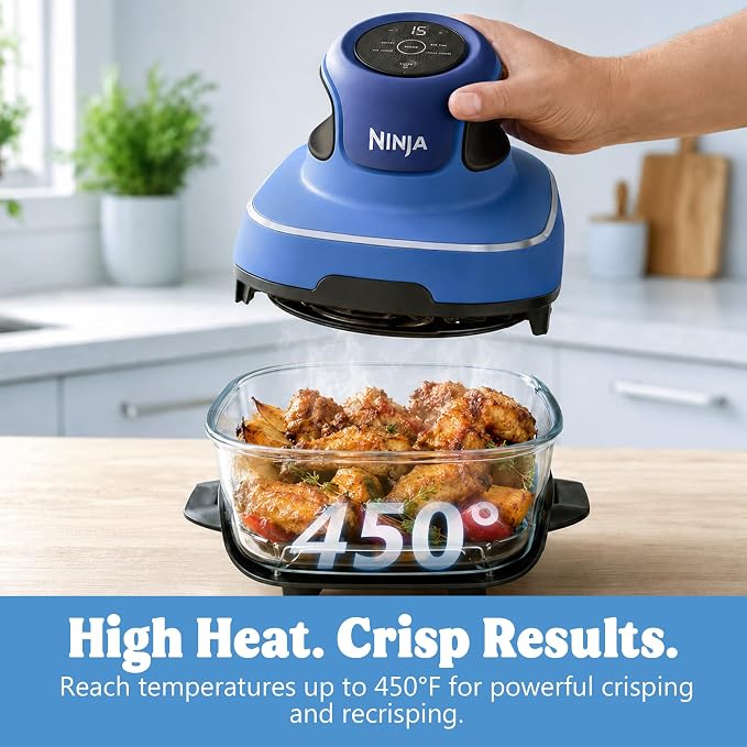 Ninja CRISPi 5-in-1 Portable Glass Air Fryer FN103CO Renewed Deco Bundle | Includes 6-cup, 2.5-qt and 4-qt glass containers, Deco knife set, cutting board, sharpener and unofficial recipe guide
