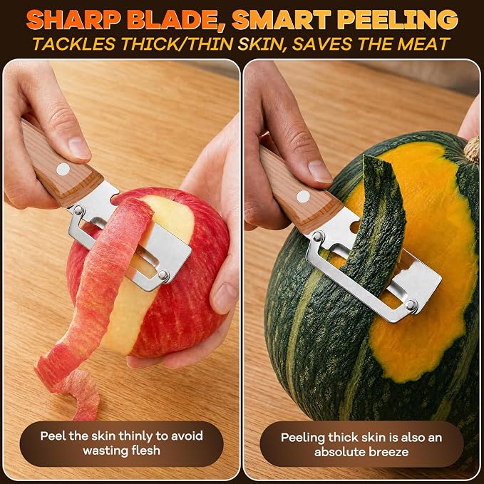 2 Packs Multi-Functional Vegetable Peeler for Kitchen with Wooden Handle and Bottle Opener, Ultra-Sharp Stainless Steel Blade Kitchen Tool for Veggie, Fruit, Potato, Carrot, Apple, Pumpkin, Papaya