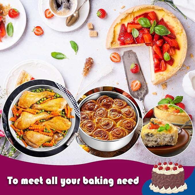 P&P CHEF 8 Inch Cake Pans Set, 4Pcs Stainless Steel Round Baking Pan | Round Layer Cake Tins for Birthday Wedding, Non Toxic & Heavy Duty, 3 Inch Deep Side & Mirror Finish, Oven & Dishwasher Safe