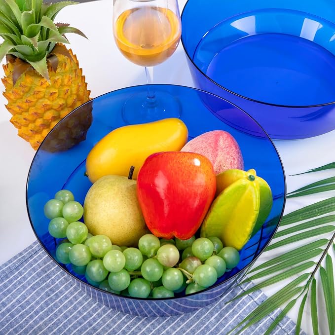 8 Pack Clear Blue Bowls for 4th of July | 128oz Heavy Duty Disposable Plastic Bowls, Perfect for Party Snack, Salad, Candy, Pool Party & Buffet