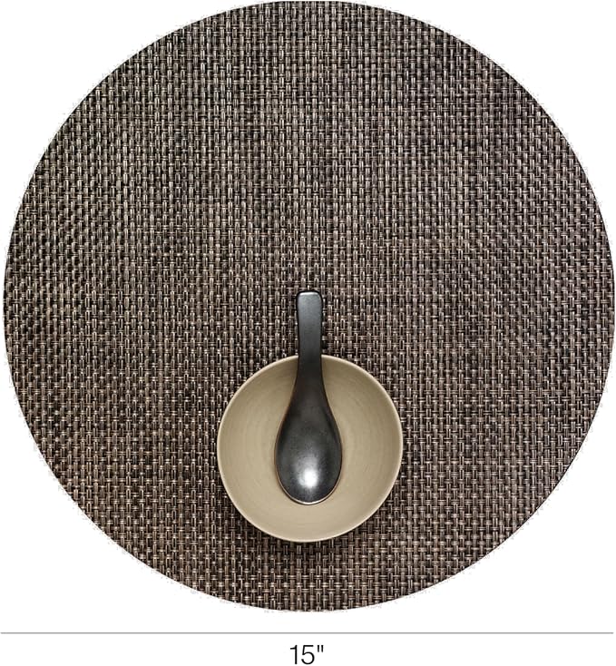 Chilewich Basketweave Placemats, Woven Round Placemats Set of 4 | Reusable, Stain-Resistant, Indoor/Outdoor Tabletop Protection, Earth, 15"
