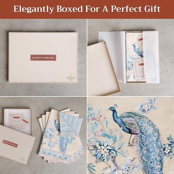 Maison d' Hermine Placemats Set of 4 Reusable 100% Combed Cotton (13"x19") | Cloth Place Mats Washable Table Mats for Kitchen Dining Hotel Home Restaurant Spring Summer - Peacock Utopia - Sandy Beach