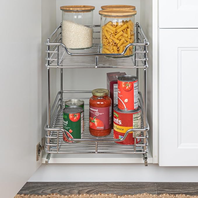 Household Essentials Chromed Steel 2-Tier Artisan Pull-Out Organizer