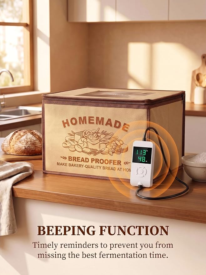 FOHERE Bread Proofing Box, 32-113°F Temp Control & 48H Timer, Folding Dough Proofing Box With NTC Sensor, Sourdough Proofing Box For Sourdough, Pizza, Kombucha, Yogurt, Bread Baking