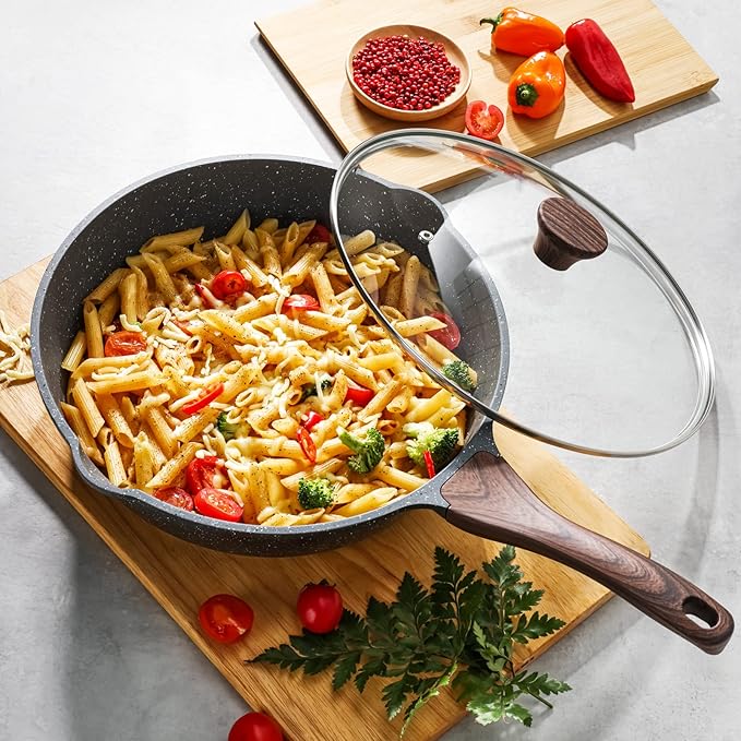 SENSARTE Nonstick Frying Pans, Grey(9.5 Inch Frying Pan and 5QT Saute Pan) | Swiss Granite Coating, Free of PFOA&PFOS, Compatible with All Stoves Including Induction Cooktops, Easy to Clean