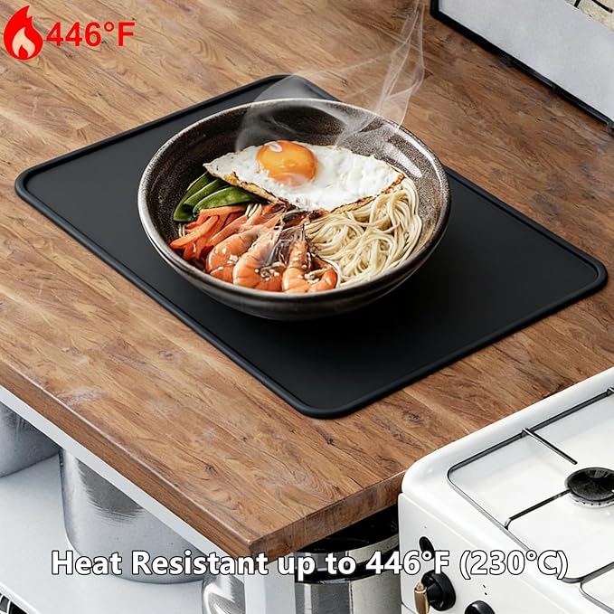 IYYI Silicone Placemats, Dining Placemats Set of 4, Waterproof Placemats for Kids, Heat Resistant Non-Slip Silicone Mats for Dinner Table, Dishwasher Safe (Black, 18.9×11.8)