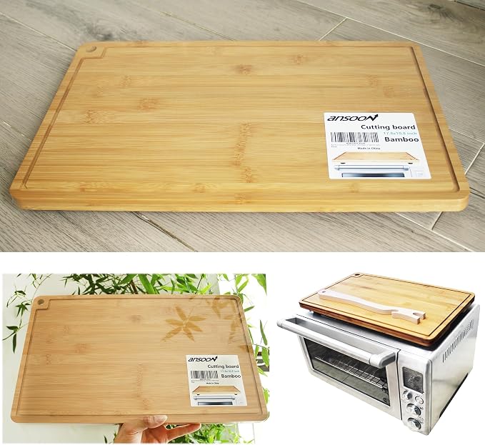 Bamboo Cutting Board Compatible for Breville BOV800XL 860BSS 845BSS Oven | Board Protects Countertop Smart Toaster Oven, Raised Heat Resistant Silicone Feet Creates Storage Space - with Oven Rack Push