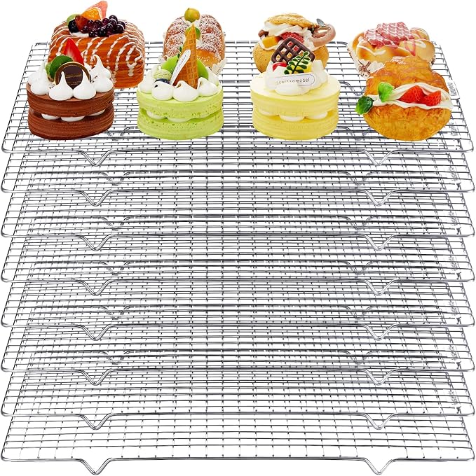 meekoo 8 Pieces Cooling Rack for Baking Cookie Cooling Wire Racks 16 x 10 Inches Cookie Rack Nonstick Baking and Cooling Grid for Cooking, Roasting, Grilling, Drying, Oven and Dishwasher Safe