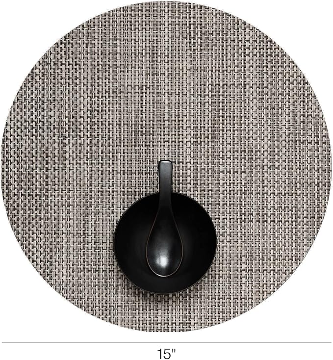 Chilewich Basketweave Placemats, Woven Round Placemats Set of 4 | Reusable, Stain-Resistant, Indoor/Outdoor Tabletop Protection, Oyster, 15"