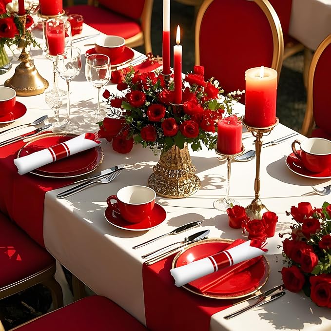 400PCS Pre Rolled Red Plastic Silverware Sets Heavy Duty for Wedding | Individually Wrapped Utensils, 100 Guests, Durable and Sturdy, BPA free, Includes Matching Napkins, for Festive Events