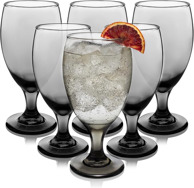Libbey Classic Smoke Goblet Beverage Glasses, Set Of 6 Timeless Goblet Drinking Glasses - Dishwasher Safe Glass Goblets for Wines, Smoothies & More