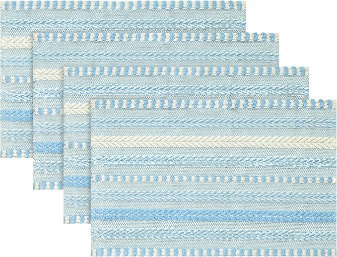 Artoid Mode Sky Blue Farmhouse Woven Braided Stripe Placemats Set of 4,12x18 Inch Seasonal Holiday Table Mats Party Kitchen Dining Decoration