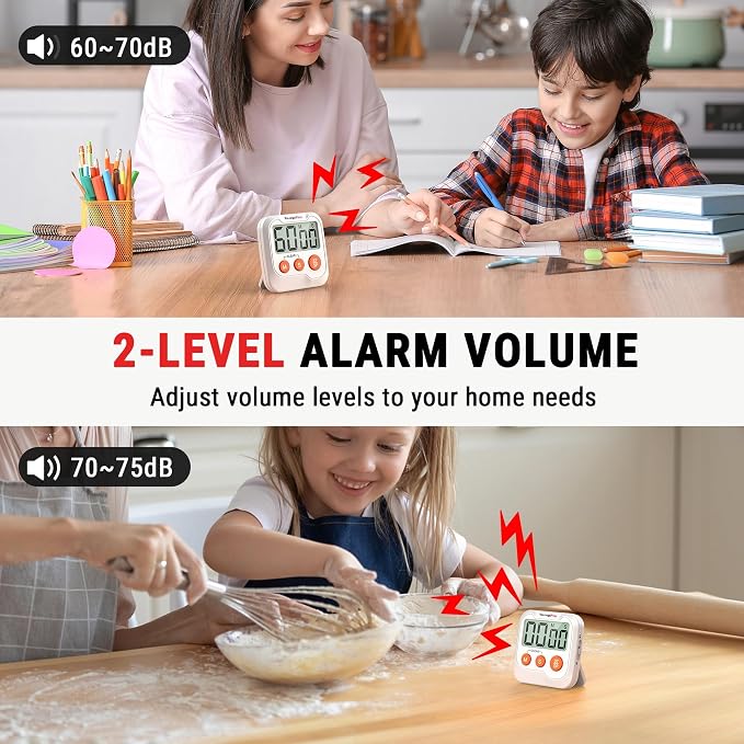 TempPro TM03 Digital Timer with 2 Alarm Volume & Strong Magnetic Back | Mini-Sized Kitchen Timers for Cooking, Digital Timer for kids & Teachers, Classroom Supplies, Exercise, Baking, Work, 2-Pack