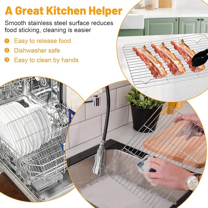 TeamFar Cooling Rack, 11.7” x 9” Stainless Steel Wire Baking Rack, 2PCS | for Cooking Roasting Grilling, Fit for Oven Pan, Oven & Dishwasher Safe, Non-toxic & Heavy-Duty