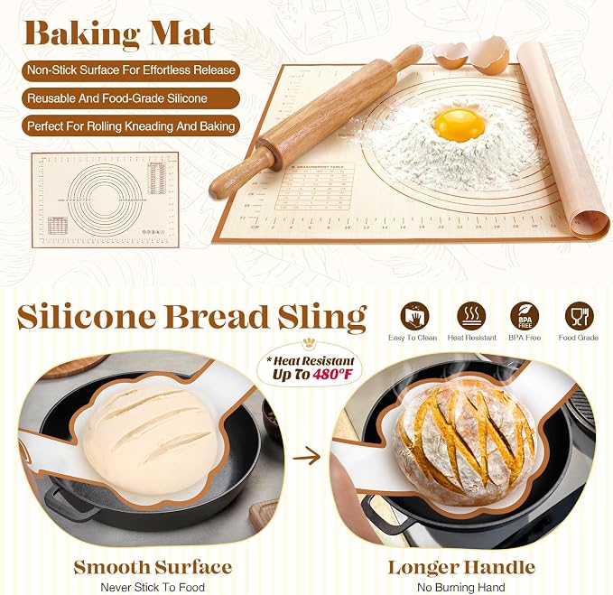 Sourdough Starter Kit Complete Set with Dutch Oven and Scale | 9" Round & 10" Oval Proofing Baskets, Sourdough Bread Baking Supplies, Beginner Kit Gifts for Bakers Women Wife Mom