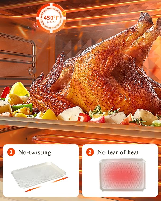 2-Pack 12x17 Half Sheet Pan Baking Sheet Set with Wire Rack - Nonstick 0.8mm Thick Carbon Steel, Cookie Sheets for Baking, Dishwasher Safe, Warp Resistant, Oven Safe 450°F, Salted Gray