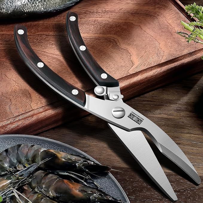 HOSHANHO Kitchen Scissors Heavy Duty, Sharp Kitchen Shears for Poultry | Stainless Steel Kitchen Scissors with Non-Slip Handle & Safety Lock, All Purpose Cooking Scissors for Meat、Turkey、Vegetables