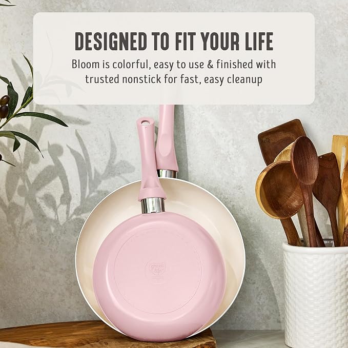 GreenLife 2 Piece (8" & 10") Ceramic Nonstick Skillet Set, Blush Pink | PFAS-Free Nonstick Coating, Frying Pans, Omelet Pans, Everyday Pan, Induction Ready, All Stovetop Compatible, Dishwasher Safe