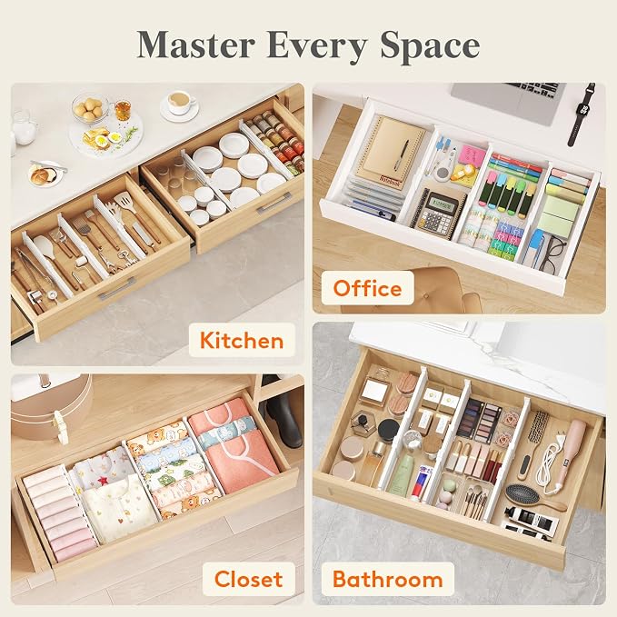 Lifewit 3.2" High Drawer Dividers for Clothes, Adjustable Drawer Organizers | 10.5"-16.5" Expandable Plastic Separator for Dresser, Kitchen, Cabinet, Closet, Nursery, Socks & Underwear Storage, 8 Pack