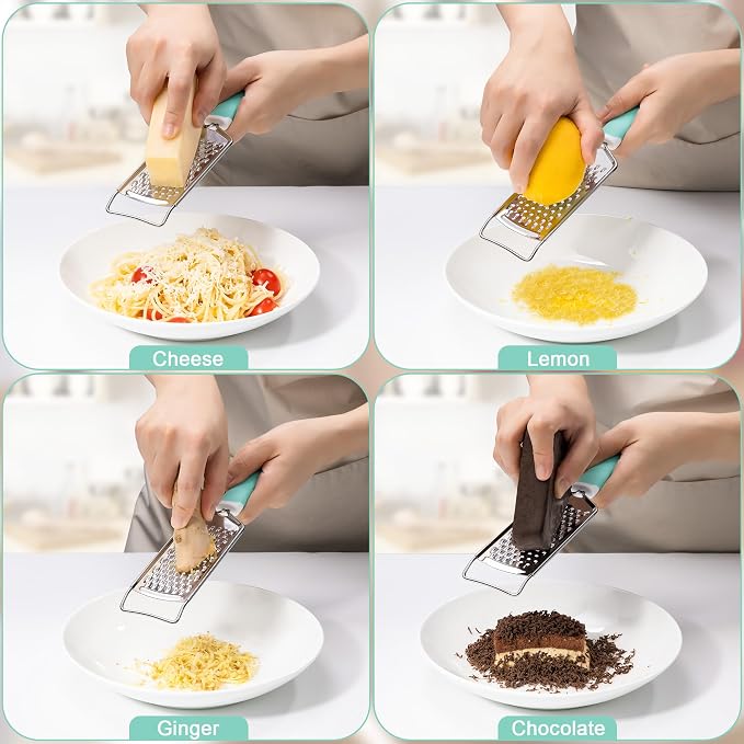 Professional Cheese Graters for Kitchen Stainless Steel Handheld, Metal Lemon Zester Grater With Handle For Cheese, Chocolate, Spices, Kitchen Gadgets And Tools, Soft Grip Handle, Mint Green