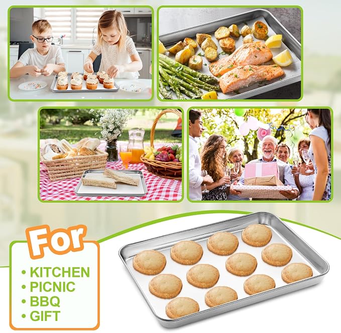 CEKEE Stainless Steel Cookie Sheets for Baking, 2PCS Stainless Steel Baking Sheet, Size 12.59 x 9.84 x 1 Inch, Heavy Duty & Easy Clean Baking Pans Tray Set