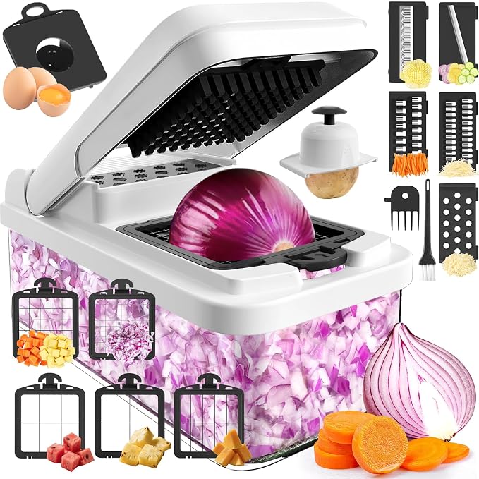 MealHelper 15-in-1 Vegetable Chopper, Food Veggie Chopper With Container | Kitchen Prep Tool, Cheese Grater, Home Essentials & Kitchen Gadgets, with Sharp Stainless Steel Blades(10 Blades, Black)