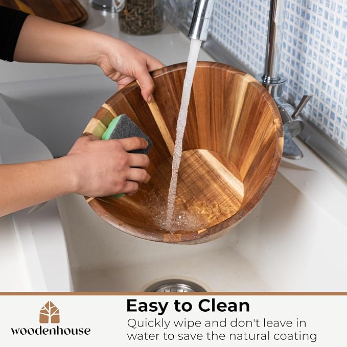 Wooden Salad Bowl Set of 3, Wavy Wood Bowls for Serving | Large, Medium & Small – Handmade, Durable & Stylish Natural Dining Accessory