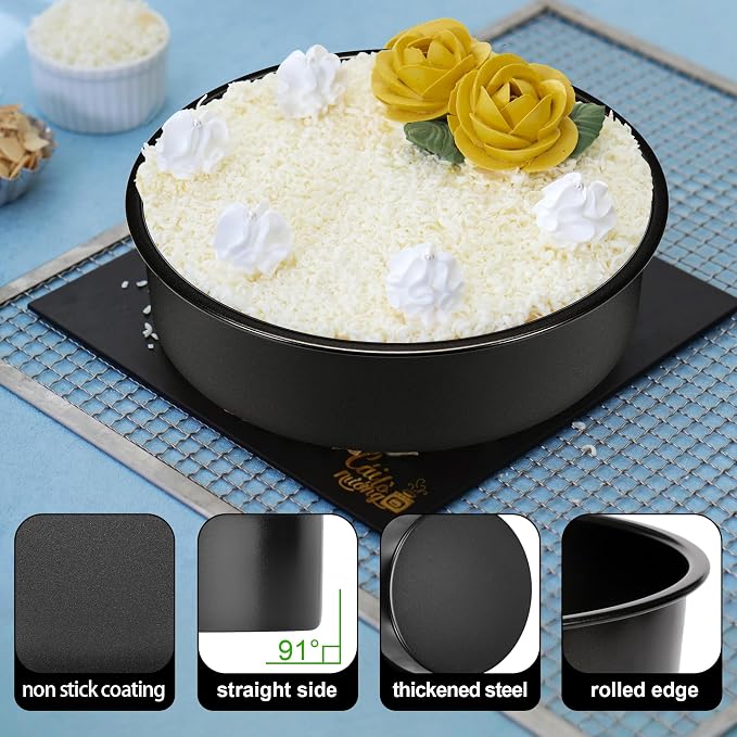 8 Inch Cake Pan, 3PCS Nonstick Baking Pans Set with 100PCS Parchment Paper | Cookie Cake Pan for Layer Cakes, Sturdy Round Cake Pans Sets for Baking for Birthday Christmas, Dishwasher Safe & Easy Clean