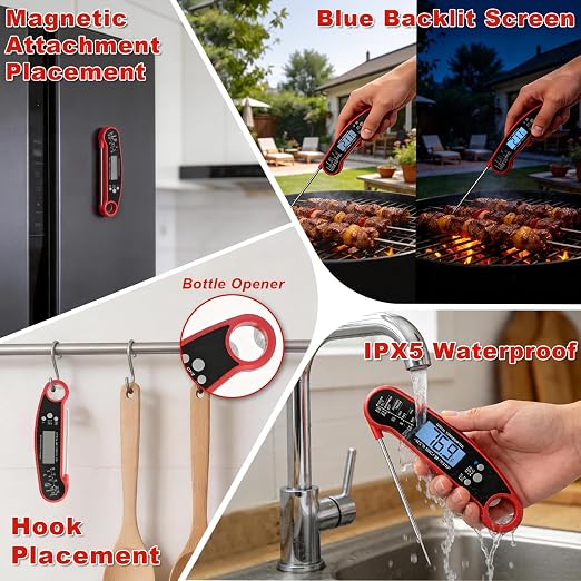 Meat Thermometer Digital, High Accuracy Waterproof Instant Read Food Thermometer for Cooking, Grilling, Baking Bread, Candy Making