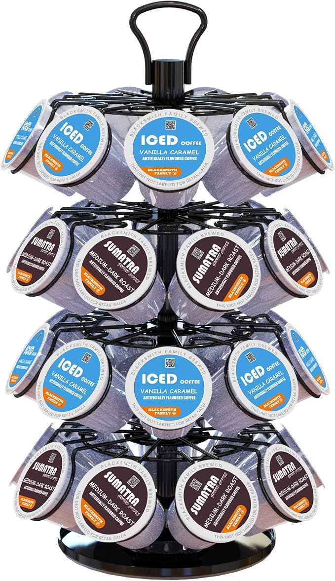 K Cup Holder,4-Tier Coffee Pod Holder Storage Organizer Stand,Holds 36 Pods | K Cup Carousel, 360°Rotating K Cup Organizer, Space-Saving for Countertop, K Cups Holder Easy Assembly, Glossy Black Finish