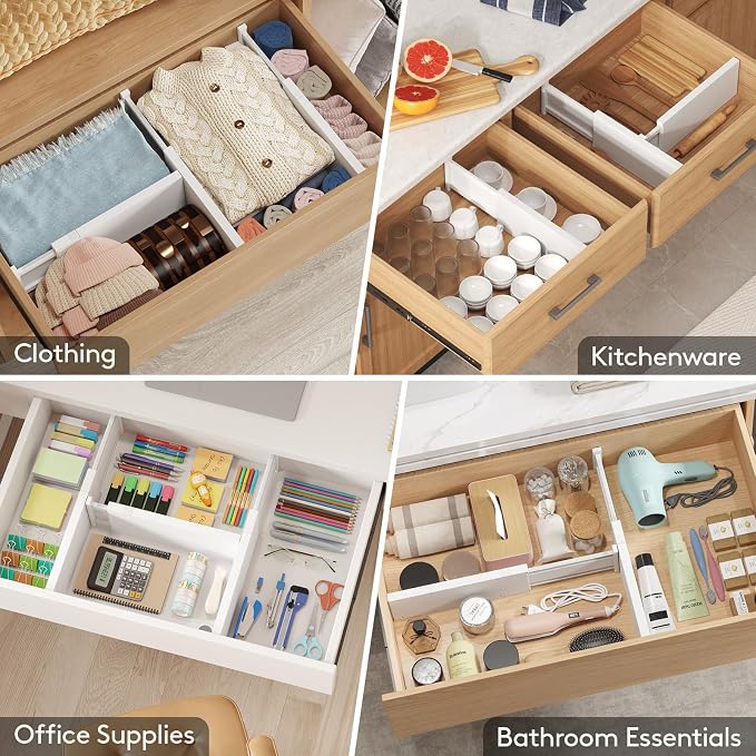 Lifewit 5" Tall Upgrade Drawer Dividers, Adjustable Deep Drawer Organizer | 13.5"-22" Expandable White Drawer Separator for Clothes, Dresser/Kitchen/Closet/Bedroom/Office Organization & Storage, 6 Pack