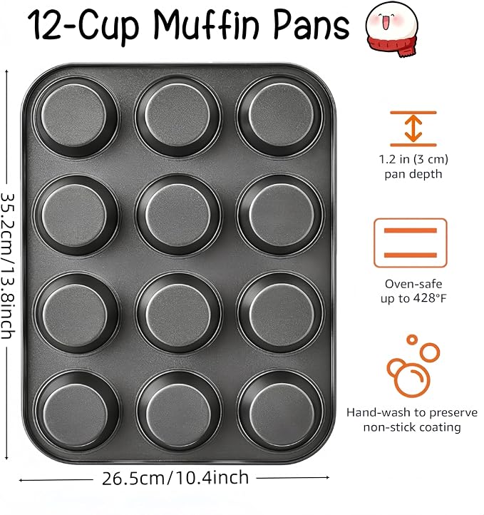Muffin Pan for Baking，Non-Stick Muffin Tin Nonstick 12 Cup | Baking Pans Set, Carbon Steel Baking Supplies，13.9x10.4x1.22