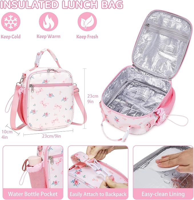 Bento Lunch Box for Kids Adult, Leakproof 3-4 Compartment Bento Box Set with Insulated Food Jar,Water Bottle, Lunch Bag, School Lunch Container for Toddler Teen Girls Boys Ages 3+(PK floral)