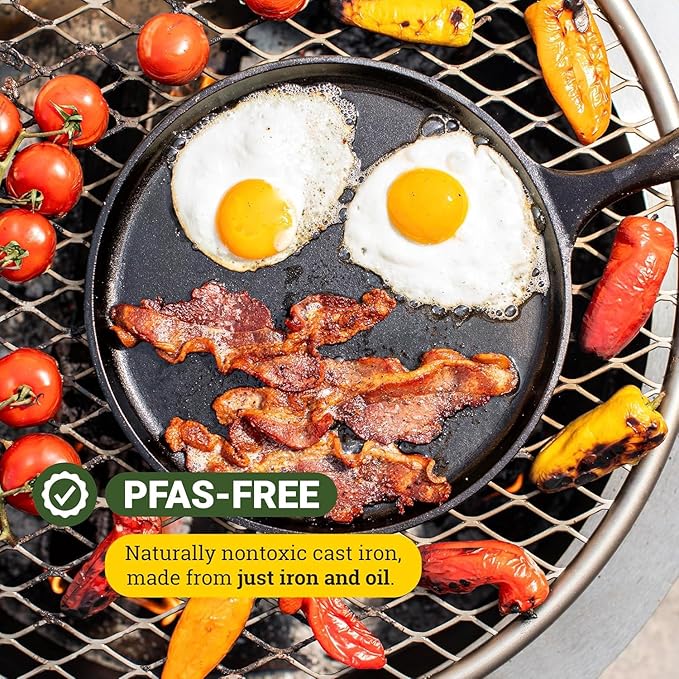 Lodge Round Seasoned Cast Iron Griddle 10.5 Inches - Round-Shaped, Pre-Seasoned Iron Griddle Pan - Non-Toxic, PFAS-Free Cookware - Compatible with Stovetop, Oven, Grill, or Campfire (Pack of 3)