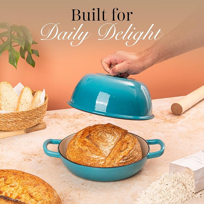 Enamelled Cast Iron Dutch Oven Pot – Dutch Oven For Sourdough Bread Baking – Cast Iron Bread Pot – Blue, 6 Quarts, 26cm – by Nuovva