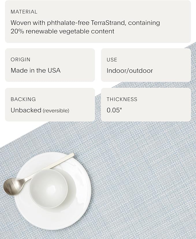 Chilewich Mini Basketweave Placemats, Woven Rectangle Placemats Set of 4 | Easy Care Woven Tabletop Textiles, Indoor/Outdoor, Sky, 19" x 14"