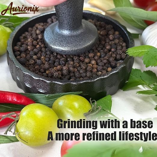 Cast Iron Mortar and Pestle Set with Grater Plate, Brush and Spoon | Heavy-duty cast iron mortar and pestle set with grater plate, brush and spoon for grinding spices, herbs and garlic.