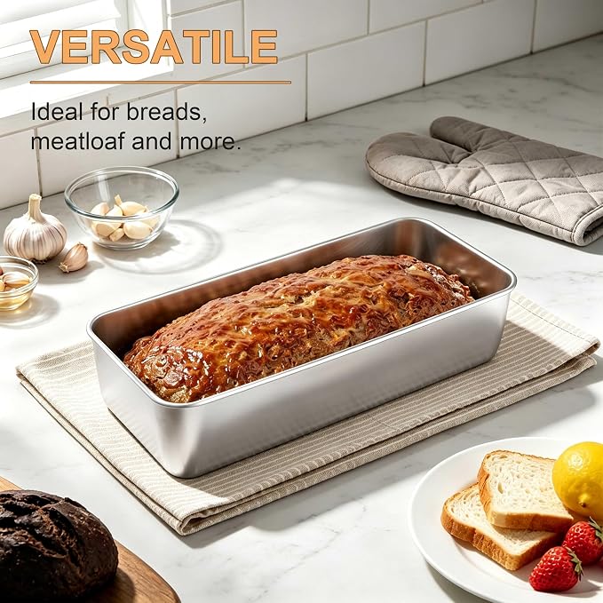 Homikit Stainless Steel Loaf Pans, 12x5 Inches Large Bread Pan Set | Metal Meatloaf Tins Set of 3, Great for Long Sandwich Sourdough, Non Toxic & Nonstick, Oven & Dishwasher Safe