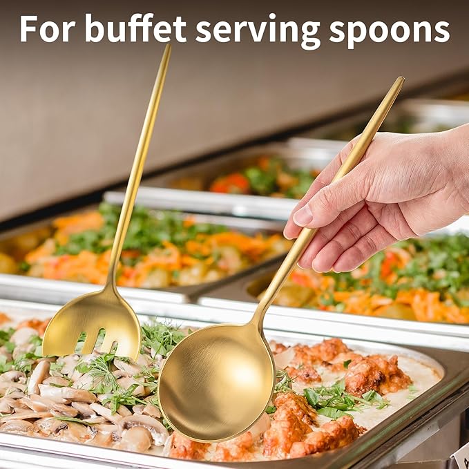O.C.E. 4 Pcs Serving Spoons Set,Includes 2 Serving Spoons and 2 Slotted Spoon,Large Spoon for Catering Buffet,Matte Gold Utensils,Dishwasher Safe,10.3 Inches