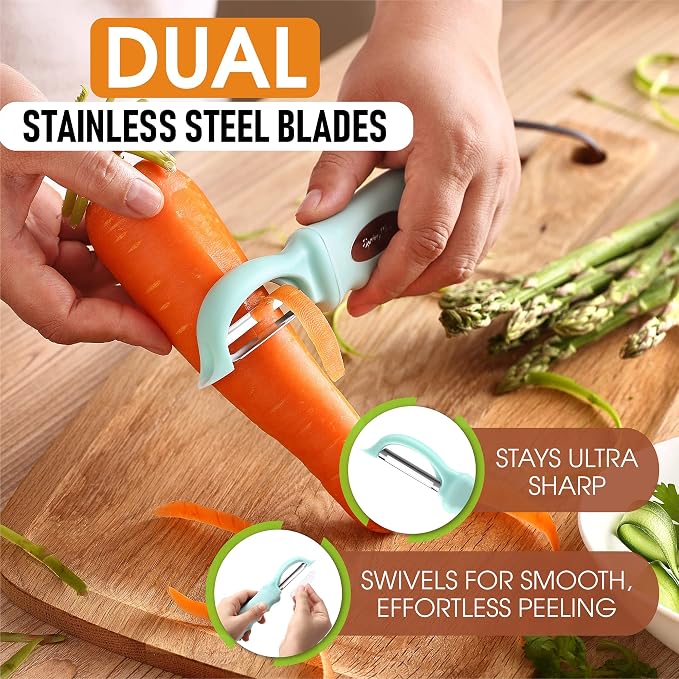 Spring Chef Swivel Vegetable Peeler w/Soft Grip Handle, Set of 2, Mint | Premium Potato Peeler w/ Ultra Sharp Stainless Steel Blades, Multifunctional Veggie Peeler for Apple, Carrot, Cucumber, Fruit